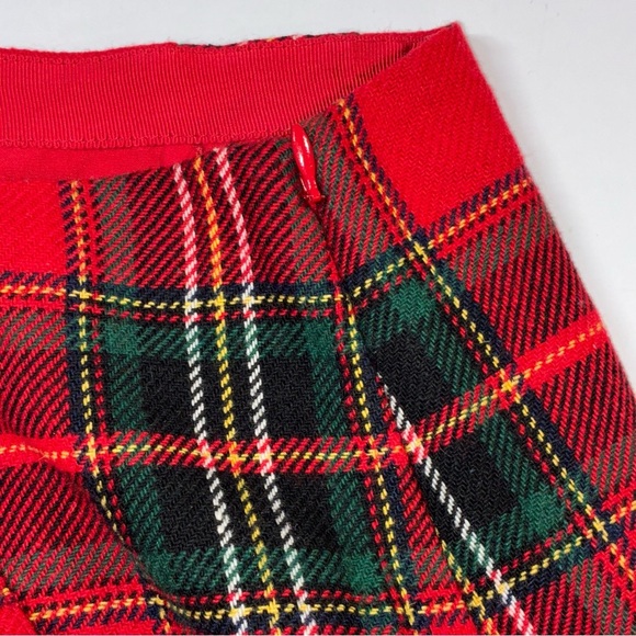 Talbots Wool Faux Wrap Skirt Red Tartan Plaid Size 12 Buttons Preppy Holiday - Picture 3 of 5